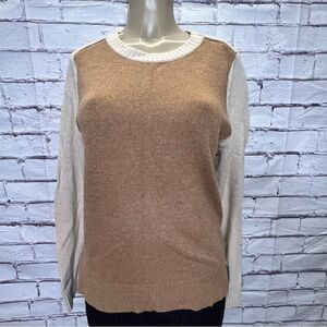 J. Crew Merino Wool Blend Tan Colorblock Sweater